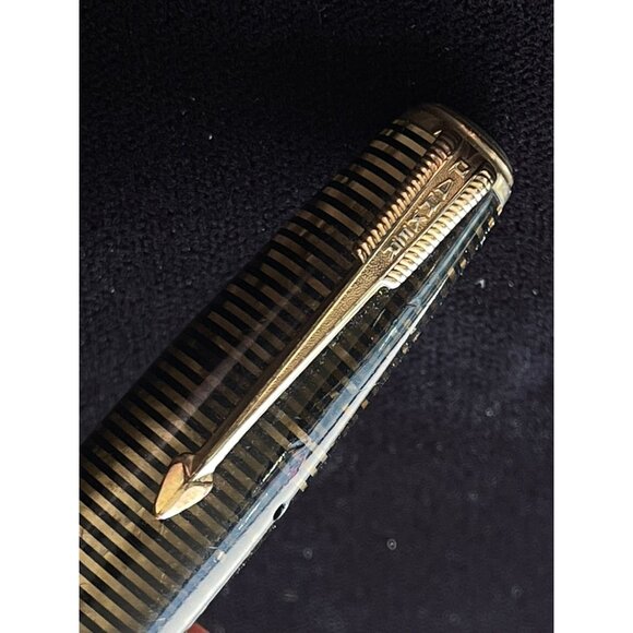 Vtg Parker Double Jewel Vacumatic 5" Dark Brown Gold Ringed Gold Nib PARKER USA - Picture 4 of 7